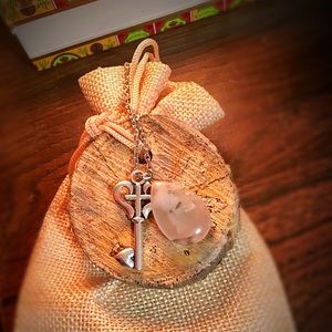 Quartz teardrop and skeleton key necklace